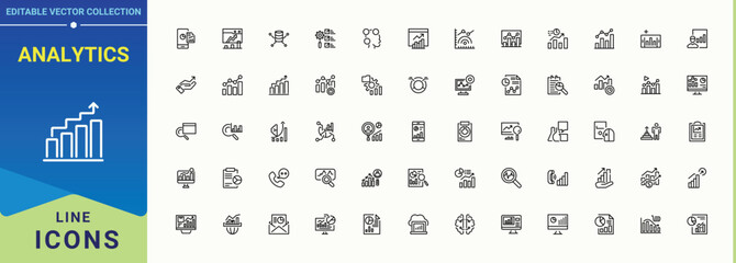 Poster - Analytics simple icon set. Trendy minimal icons. Analysis line icon set. Related to data statistics, computing, research, analysis and more.