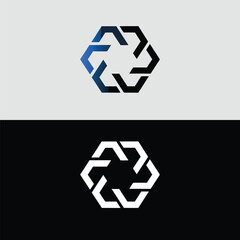Poster - Abstract hexagonal logo design with blue and black gradient isolated on white background