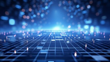 Aufkleber - Digital Grid: Abstract digital landscape with glowing grid lines, data points, and bokeh lights, conveying concepts of connectivity, technology, and data flow.