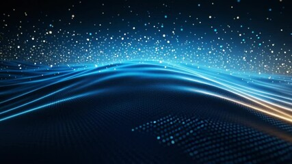 Aufkleber - Digital Universe: A mesmerizing digital representation of the cosmos, showcasing fluid blue lines and sparkling elements against a dark backdrop, evoking a sense of data and connection.