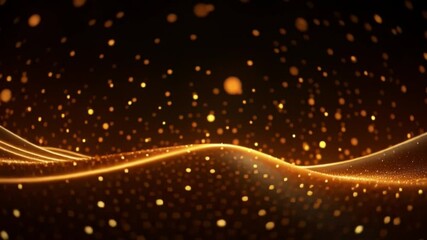 Poster - Golden Waves of Light: An evocative display of abstract art, showcasing undulating lines of radiant light against a dark backdrop. The image captures a sense of both movement and stillness.