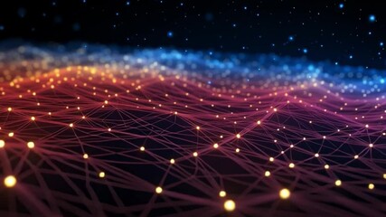 Aufkleber - Digital Network: A vibrant, abstract visual of a network of interconnected nodes and lines, symbolizing the intricate connections of the digital world. It is a blend of technology and art.