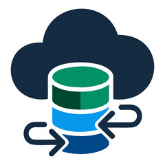 Aufkleber - A cloud database with green and blue tiers and circular arrows indicating data transfer flow