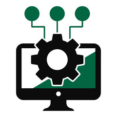 Aufkleber - A computer monitor displaying a graph with a gear overlay and three connected circles above it