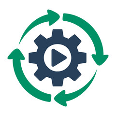 Fototapete - A visual representation of a gear with a play button and circular arrows symbolizing process flow