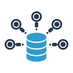 Poster - An illustration of a database with multiple magnifying glasses connected to it around it