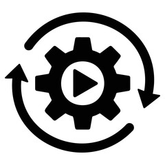Fototapete - Black gear with play symbol inside and curved arrows revolving around it in a circular motion