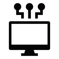 Aufkleber - Black and white illustration of a computer monitor connected to three black circles above