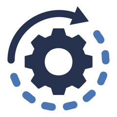 Poster - Depicts a dark blue gear encircled by a dotted line and an arrow indicating rotation motion