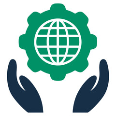 Poster - Hands holding a green gear with a globe inside representing global technology solutions and support