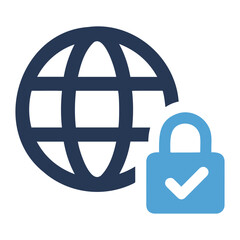 Aufkleber - Illustration depicting a globe with latitude and longitude lines and a padlock with a checkmark