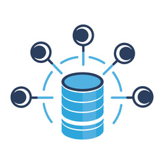 Aufkleber - Illustration of a database server with connections to multiple endpoints, using a blue color scheme