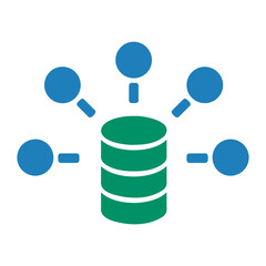 Aufkleber - Illustration of a green database server connected to blue nodes on a white background space