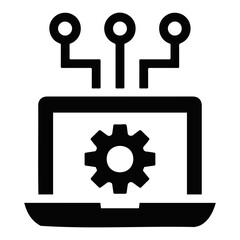 Aufkleber - Laptop with gear and connected nodes representing technology and system configuration process