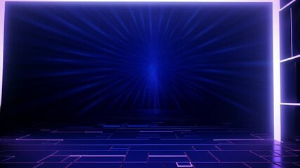 Aufkleber - Illuminating Digital Space: A futuristic interior bathed in cool blue and purple light, featuring a glowing central portal that draws the eye into a realm of technological wonder. 