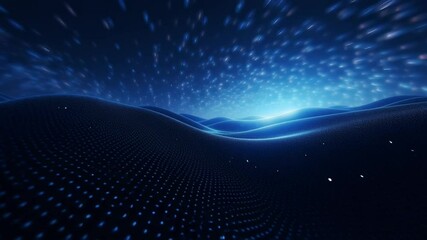 Poster - Cosmic Waves: An abstract depiction of a celestial body, where an expansive sea of luminous dots coalesces to form undulating waves, symbolizing the vast, starlit expanse. 