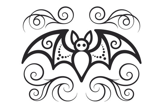 
Halloween Bat ornate swirling decorative elements, fancy curls line with bat Calligraphy filigree Ornament scroll, holiday menu Wedding card design element
