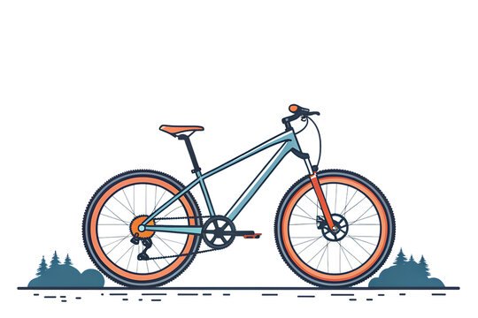 A flat style vector illustration of a bicycle, depicted as an isolated icon on a white background, representing mountain sports, movement, and offroad Generated AI