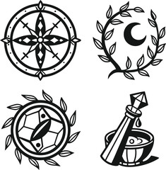 Aufkleber - a vector set of black and white tribal flower icons with a floral pattern design, perfect for tattoo
