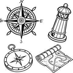 Aufkleber - here's a concise description: a vector set of compass icons for navigation and travel, illustrating 