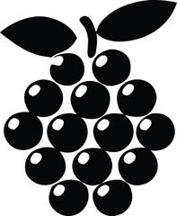 Poster - Stylized black and white icon of a bunch of grapes with two leaves and a stem