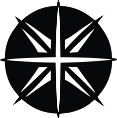 Poster - Stylized black and white compass rose emblem featuring sharp points and a central cross symbolizing direction and navigation