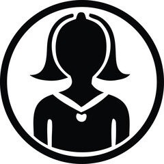 Poster - Stylized black silhouette of a woman s head and shoulders within a circular frame representing a profile icon
