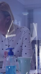 Poster - Animation of chemical structures over caucasian woman using laptop in office
