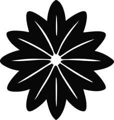 Poster - A stylized black and white floral emblem featuring ten pointed petals radiating from a central white circular core