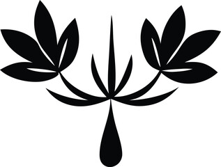 Poster - Elegant black silhouette of a stylized plant with five petals on each side and a droplet at the base