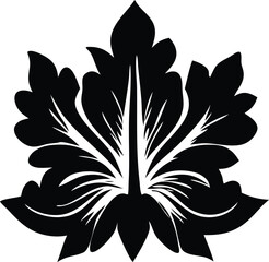 Poster - Elegant black stylized leaf with radiating veins and curved edges creating a symmetrical floral design on a white background