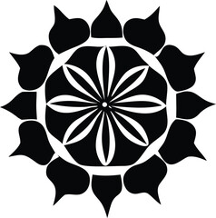 Poster - Intricate black and white geometric floral mandala design with repeating petal motifs and a central circular element