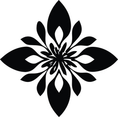 Fototapete - Intricate black floral design with symmetrical petal shapes radiating from a central point on a white background