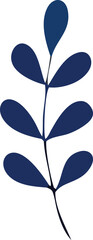 Poster - Abstract minimalist dark blue stylized leaves on a thin stem against a clean white background evoking nature and simplicity
