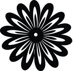 Poster - Abstract black and white flower design with delicate petals radiating from a central white dot