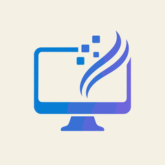 Poster - Minimalist Gradient Computer Display with Digital and Wave Accent Logo