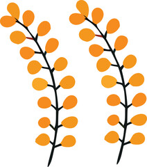 Poster - Two stylized branches with oval orange leaves and dark stems against a white background evoking autumn or nature themes