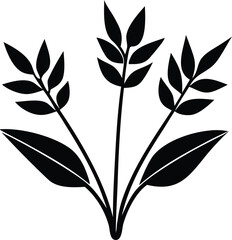 Poster - Stylized black silhouette of three wheat stalks with broad leaves against a white background