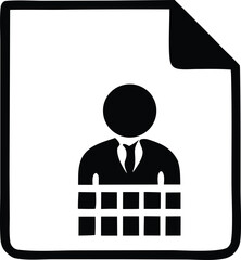Poster - Stylized black silhouette icon of a person in a suit and tie standing before a grid of squares