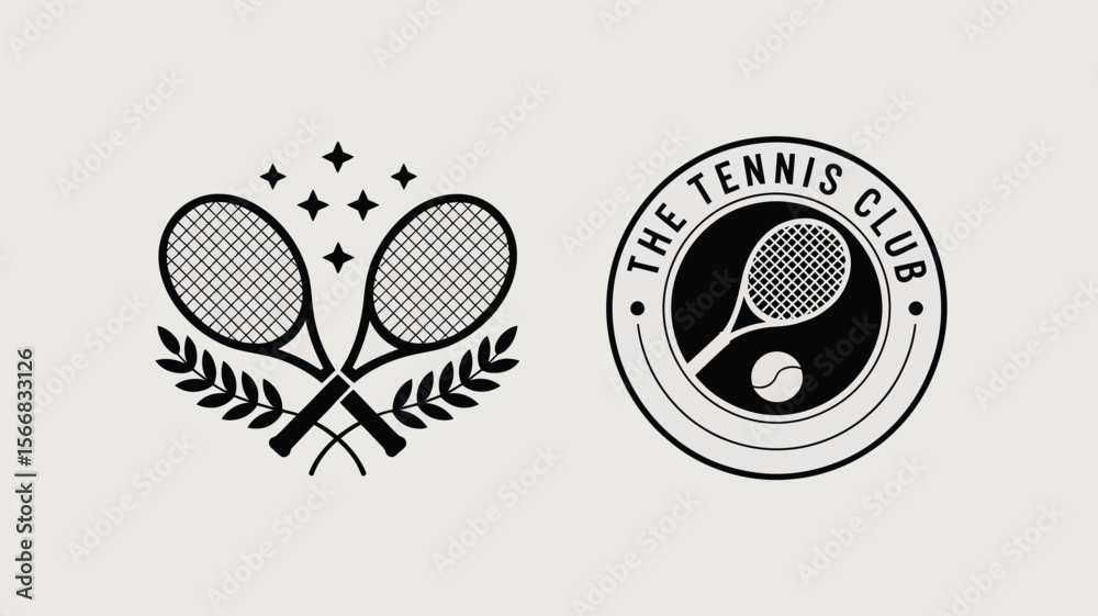 Two tennis racket logos with stars and leaves and a tennis club logo on ...