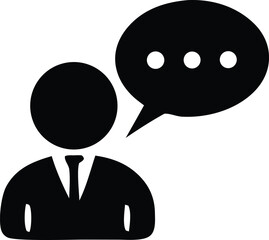  - Silhouette of a person in a suit with a speech bubble containing three dots representing communication or discussion