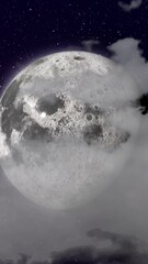 Poster - Animation of grey planet over cloudy night sky