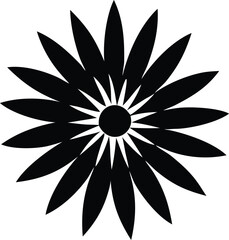 Fototapete - A striking black and white graphic illustration of a stylized flower with many pointed petals radiating from a central dark circle