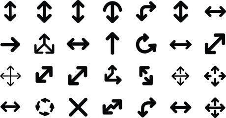 Fototapete - A collection of various black arrow icons arranged in rows on a light background with soft lighting effects
