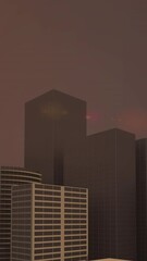 Poster - Orange spot of light over tall buildings