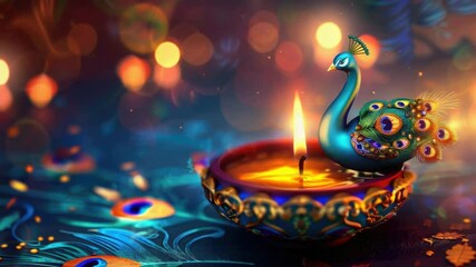 Leinwandbilder - A majestic peacock perches on a lit candle, highlighting its vibrant feathers and striking pose