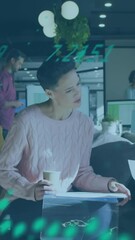 Poster - Animation of data processing over diverse business people working in office