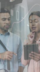 Poster - Animation of financial data processing over diverse business people in office