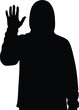 © OKAN - Silhouette of person wearing hoodie raising hand in greeting or stop gesture vector illustration