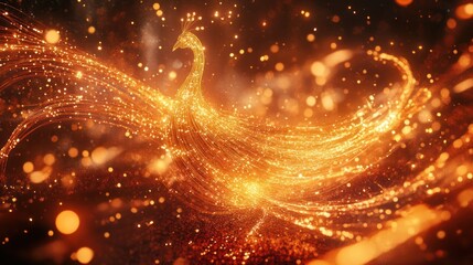 Poster - Golden peacock design with glowing lines.